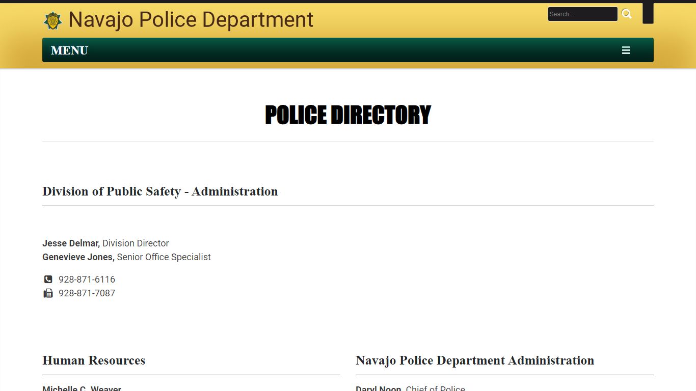 Police Department Directory - Navajo Nation