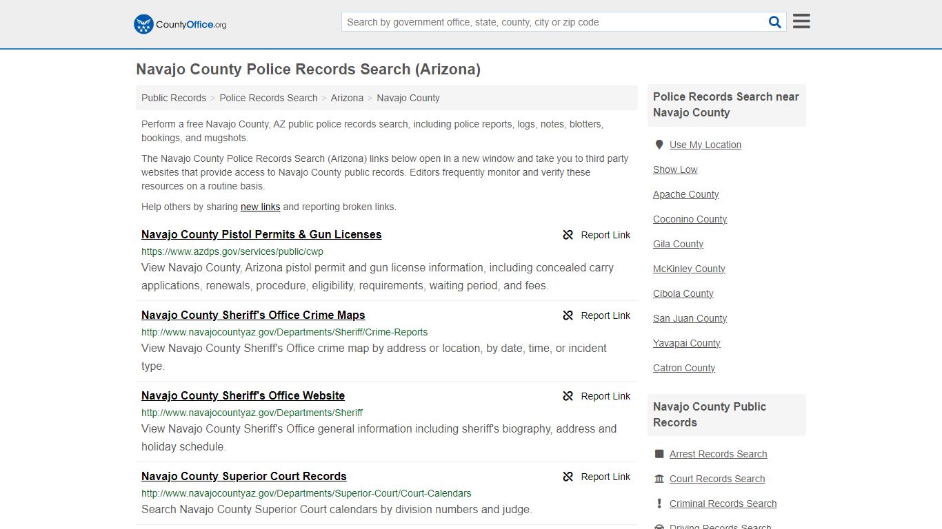 Navajo County Police Records Search (Arizona) - County Office