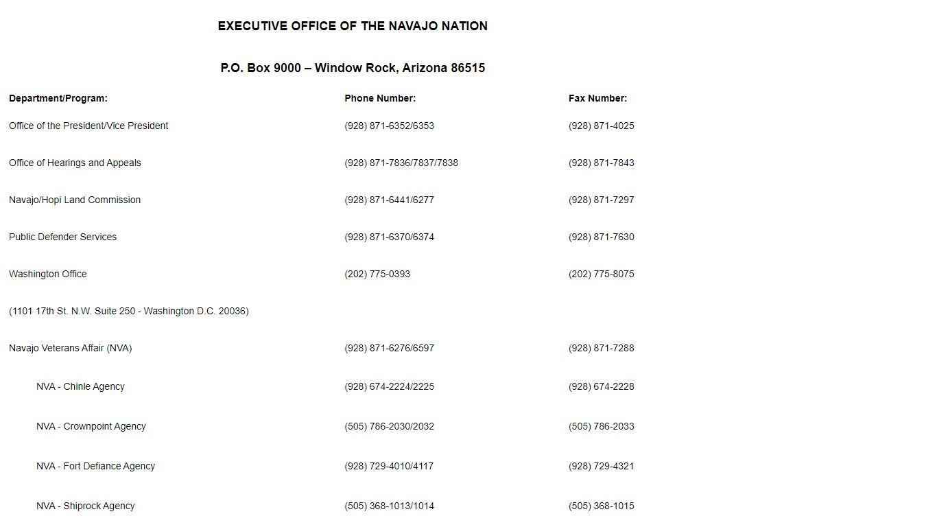 Navajo Nation Phone Directory